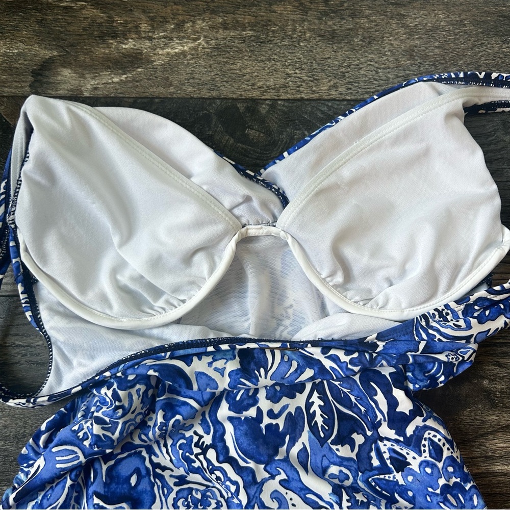 Lauren Ralph Lauren Playa Twist Underwire Tummy Control Swimsuit Blue White 8 - Picture 5 of 7